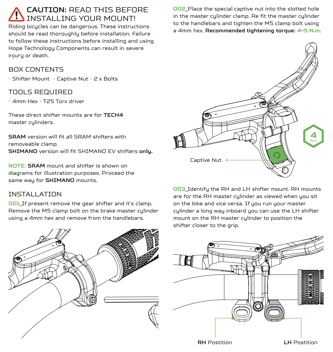 Hope Tech 4 Shifter Mount - Tech 4 Brake Lever to SRAM MatchMaker Shifter - Left - The Lost Co. - Hope - HBSP426LN - 5056454907421 -