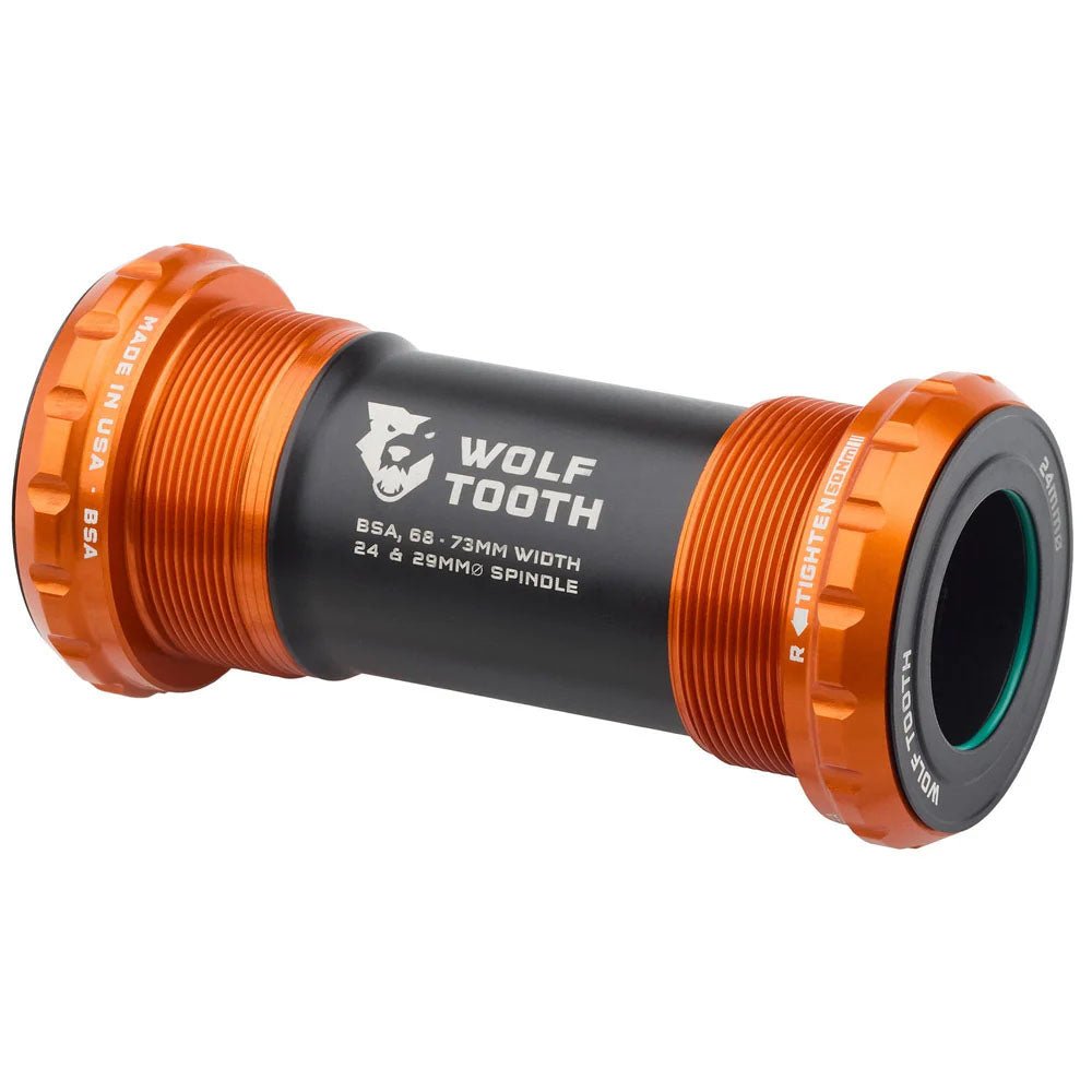 Wolf Tooth Bottom Bracket - BSA 68/73mm - 24mm Spindle - Orange - The Lost Co. - Wolf Tooth - WBB - BSA - 24 - ORG - 810159401272 -
