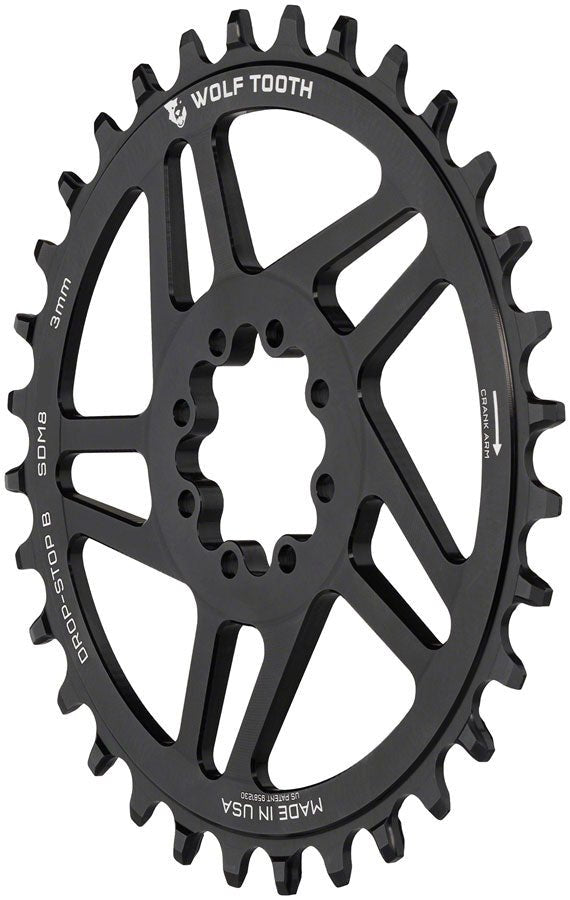 Wolf Tooth Round Chainring - 34t - SRAM 8 - Bolt Direct Mount - Drop - Stop B - 3mm Offset - Black - The Lost Co. - Wolf Tooth Components - SDM8 - 34 - 810006808582 -