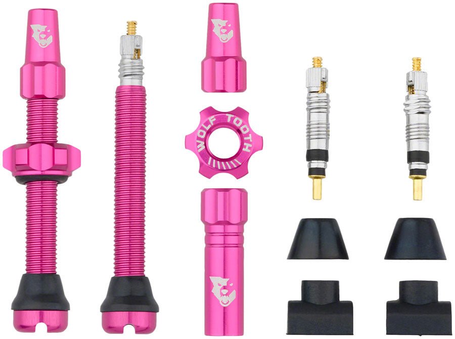 Wolf Tooth Tubeless Valve Stem Kit - 44mm Length - Pink - The Lost Co. - Wolf Tooth Components - TLV - KIT44 - PNK - 812719028035 -