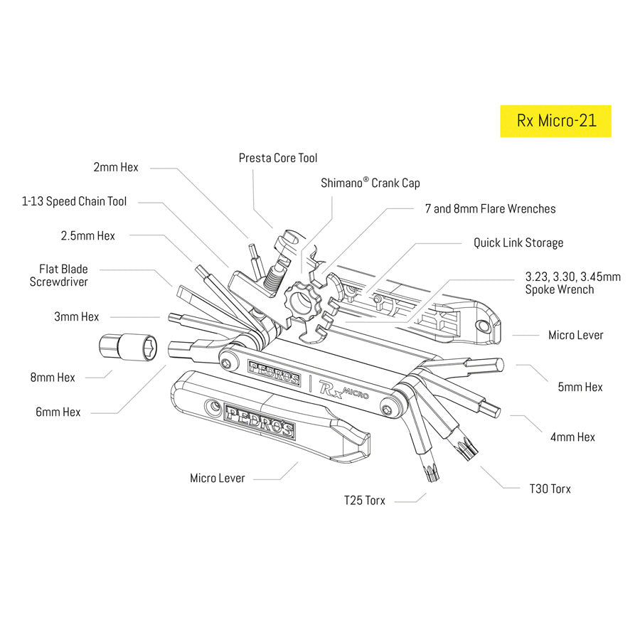 Pedros Rx Micro-21 Multi-Tool - 21-Function - The Lost Co. - Pedros - J611041 - 790983298241 - -