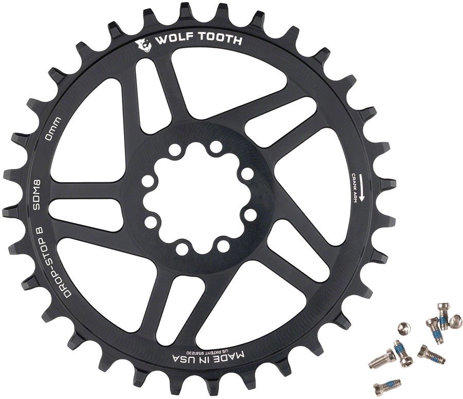 Wolf Tooth Components Chainring - Drop-Stop B - 0mm Offset - SRAM 8-Bolt Direct Mount - 34t - Round - Black - The Lost Co. - Wolf Tooth Components - CH0121 - 810006808957 - -