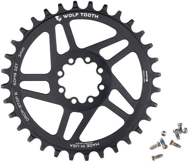 Wolf Tooth Round Chainring - 32t - SRAM 8 - Bolt Direct Mount - Drop - Stop B - 3mm Offset - Black - The Lost Co. - Wolf Tooth Components - SDM8 - 32 - 810006808575 - 
