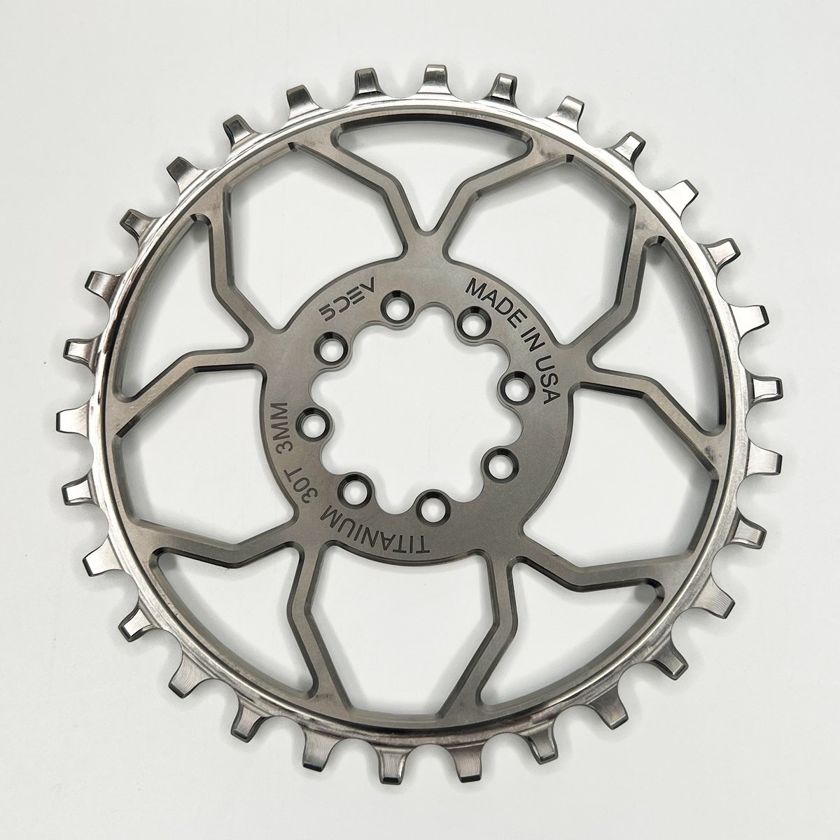 5DEV Titanium Chainring - T-Type SRAM 8-Bolt Chainring - 3mm Offset - 30T - Raw/Silver - The Lost Co. - 5Dev - B-FD3020 - 850054022028 - -