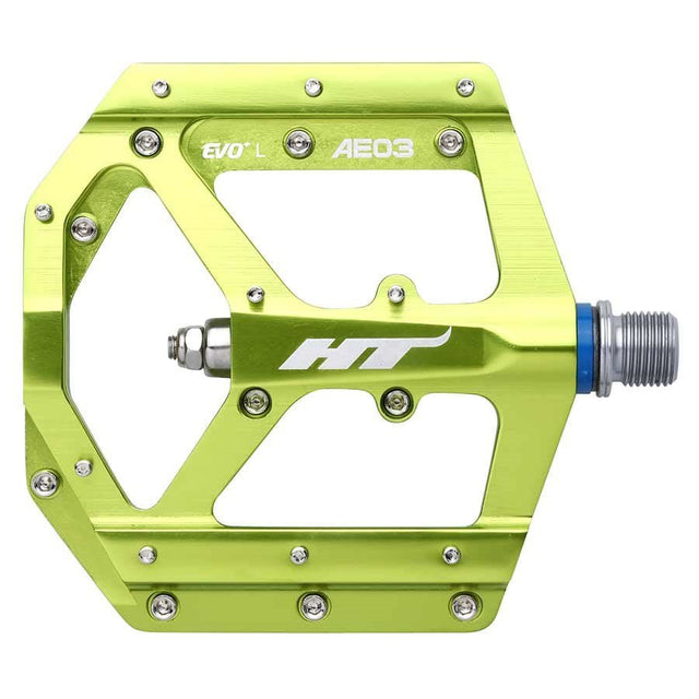 HT Components AE03 EVO+ Platform Pedals Body: Aluminum Spindle: Cr-Mo 9/16 Green Pair - The Lost Co. - HT Components - H451002-04 - 4715872481173 - -