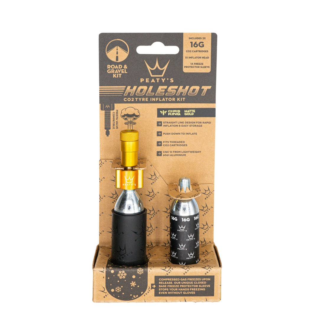 Peatys Holeshot Gravel/Road Tire Inflator Kit w/ CO2 Cartridges - Gold - The Lost Co. - Peaty's - B-YE5023 - 5060541583825 - -