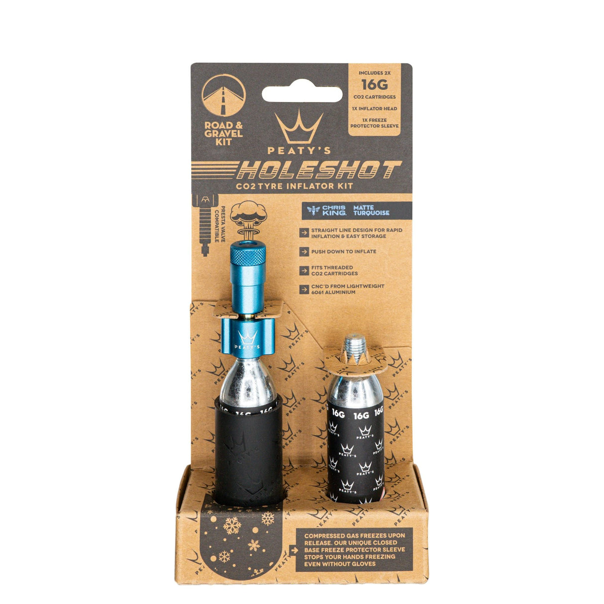 Peatys Holeshot Gravel/Road Tire Inflator Kit w/ CO2 Cartridges - Turquoise - The Lost Co. - Peaty's - B-YE5030 - 5060541583894 - -